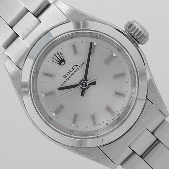 Rolex Ladies Oyster Perpetual 26mm Steel Silver Dial Smooth Oyster Band 6618 - Picture 1 of 10